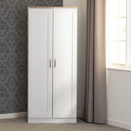 Wardrobe - PORTLETHEN 2 Door Wardrobe White Oak Effect 80cm