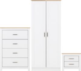 Wardrobe Set - PORTLETHEN Bedroom Set White Oak Effect 80cm