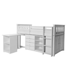 Organized Living Oroville Midi Sleeper Bunk Wooden Bed with Desk, Chest and Bookcase White Finish - Single Size