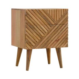 Line Carving Bedside Table with 2 Drawers