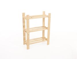 Natural Wood Narrow Slatted Display Storage Rack - 3 Tier