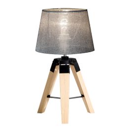 Wooden Tripod Table Lamp for Side, Desk or End Table with E27 Bulb Base-Grey Shade