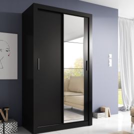 Sliding Wardrobe - IRVINE 2 Door Mirrored Wardrobe Black Matt 120cm
