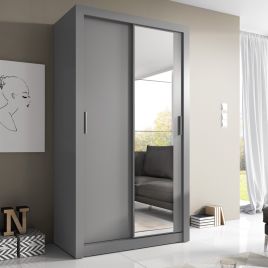 Sliding Wardrobe - IRVINE 2 Door Mirrored Wardrobe Grey Matt 120cm
