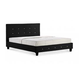 Quincy Elegance Black Leather Effect Bed Frame - Stylish Comfort with Crystal Detail - Double 4ft6
