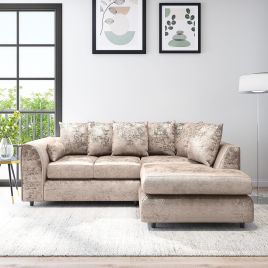 VELOURA Crush Velvet 4 Seater L Shaped Scatterback Corner Sofa - Mink , Right Hand Facing