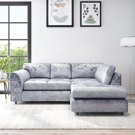 VELOURA Crush Velvet 4 Seater L Shaped Fullback Corner Sofa - Silver, Right Hand Facing