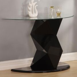 Centralia Elegance High Gloss Console Table with Clear Glass Top - Black