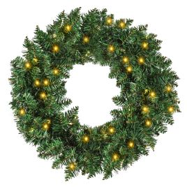 Debbie Christmas Wreath Decoration, 50 LED Lights - Green