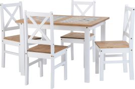 Salvador 1+4 Tile Top Dining Set - White Distressed Waxed Pine