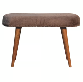 Brea Mocha Faux Fur Fabric Bench with Nordic Legs and Oak-ish Finish