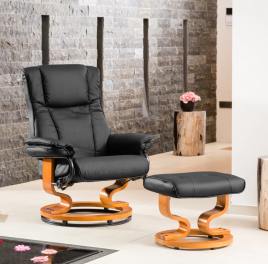 Armchair - MOBELUX Leather Swivel Recliner Chair with Stool - Black