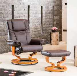 Armchair - MOBELUX Leather Swivel Recliner Chair with Stool - Brown