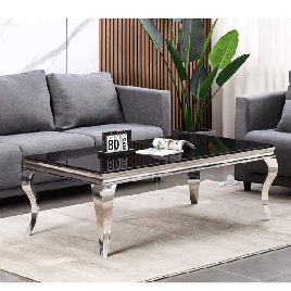 Brighton Stainless Steel Coffee Table with Black Glass Top in Silver Legs