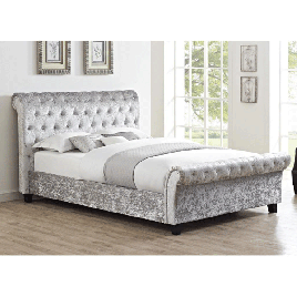 Broxtowe Grey Crushed Velvet Double Bed with High Foot End