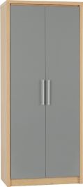 Wardrobe - SELSEY 2 Door Wardrobe Grey High Gloss with Light Oak 76cm