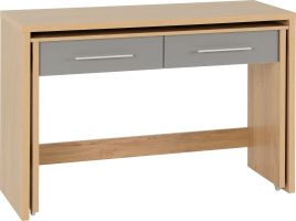 Seville 2 Drawer Slider Desk - Grey High Gloss Light Oak Effect Veneer