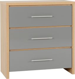 SELSEY I Oak Finish Chest of Drawers - Medium-sized, 3 Drawers