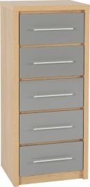 SELSEY I Oak Finish Chest of Drawers - Tallboy, Medium-sized, 5 Drawers
