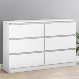 CHELSEA White Chest of Drawers - Large-sized, 6 Drawers, Double