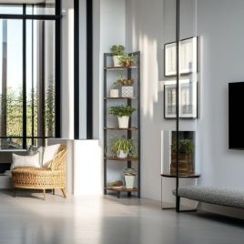 NOVIREX Corner Shelf 5-Tier Freestanding Display Unit - Rustic Brown