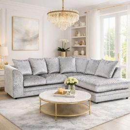 ARABIA Crushed Velvet 4 Seater L Shaped - Right Hand Facing Corner Sofa - Silver