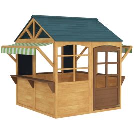 AIVAGO Wooden Playhouse for Kids Foldable Wendy House Brown