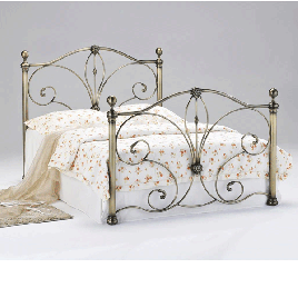 Ballymena Stylish Headboard Metal Bed Frame in Antique Brass Finish - Kingsize