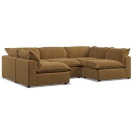Corner Sofa - PUEBLA Fabric 5 Seater U Shaped Amber - Open End