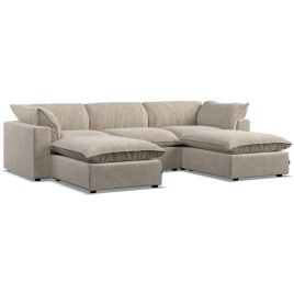 Corner Sofa - PUEBLA Fabric 5 Seater U Shaped Eggshell - Footstool End