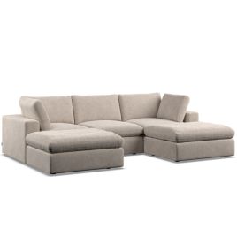 Corner Sofa - OBLAK Fabric 5 Seater U Shaped Fossil - Footstool End