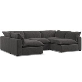 Corner Sofa - PUEBLA Fabric 5 Seater U Shaped Slate - Open End