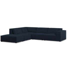 Corner Sofa - LUCCA Fabric 5 Seater Right Hand Facing Deep Blue - Footstool End