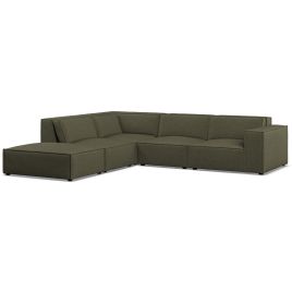 Corner Sofa - LUCCA Fabric 5 Seater Right Hand Facing Winter Moss - Footstool End