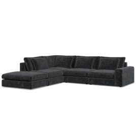 Corner Sofa - SOVA Fabric 4 Seater Right Hand Facing Footstool End - Black