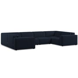 Corner Sofa - LUCCA Fabric 6 Seater U Shaped - Deep Blue