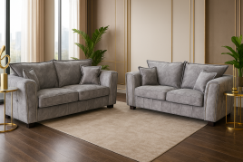 SOLARAE Fabric 3 and 2 Seater Sofa Set - Grey