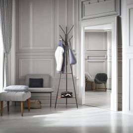 NOVATRA Coat Rack Freestanding Hall Tree with 6 Hooks and 2 Shelves - Rustic Brown and Black