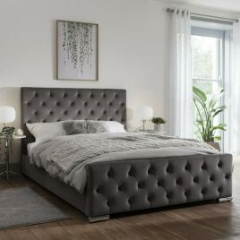 Traffalger Plush Velvet Bed - Steel in 5 Sizes