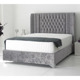 Alexis Plush Velvet Bed - Steel in 5 Sizes