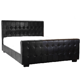 Beverley Buttoned Leather Effect Double Bed - Black