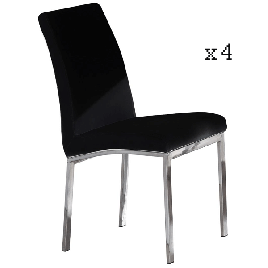 Fairfield Elegance Set of 4 Leather Effect Dining Chairs with Chrome Legs - Black