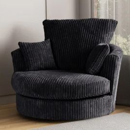 Blake Jumbo Cord Swivel Chair - Black
