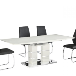 Okehampton High Gloss Dining Table Extendable Elegance with Steel Strip Frame - White