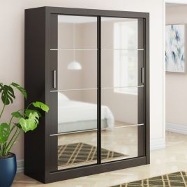 Sliding Wardrobe - ARTU 2 Door Mirrored Wardrobe Black 181cm