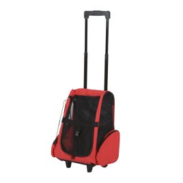 Pet Travel Backpack Bag Cat Puppy Dog Carrier w/ Trolley and Telescopic Handle Portable Stroller Wheel Luggage Bag (Red)