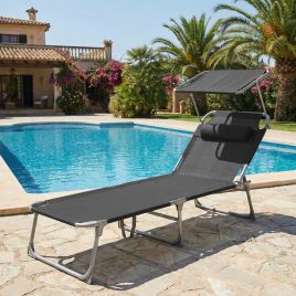 Sun Lounger - FIORIA Folding Deck Chair Sunbed - Charcoal