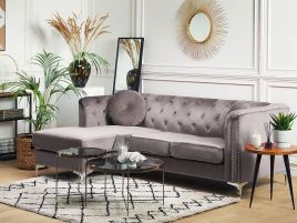 Right Hand Velvet Corner Sofa Grey FLEN