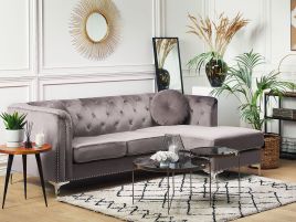 Left Hand Velvet Corner Sofa Grey FLEN