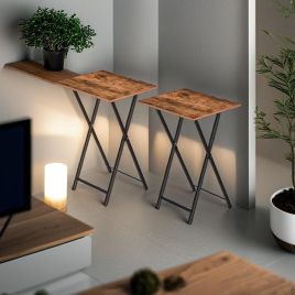 IVEMONT Side Tables Set of 2 Folding Sofa Tables - Rustic Brown